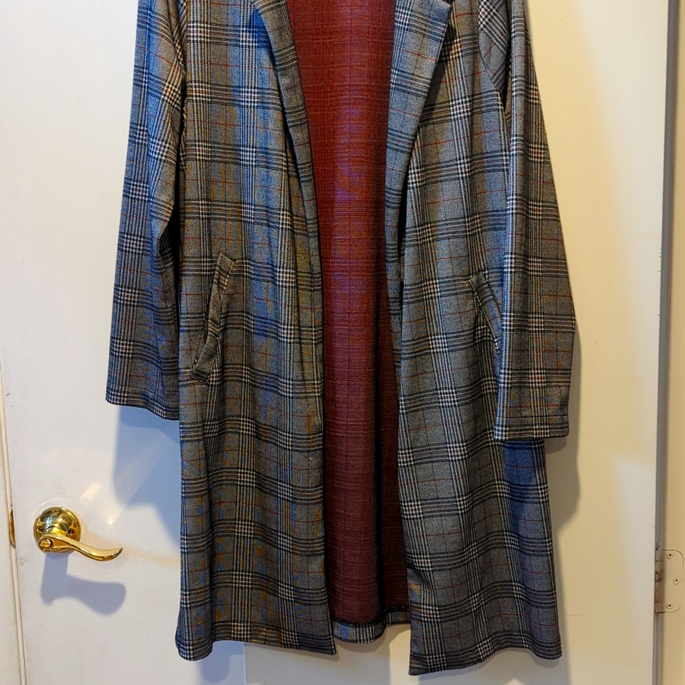 Grey, black, red, white plaid jacket